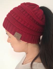 Fashion Red Label Decoratedpure Color Knitted Hat