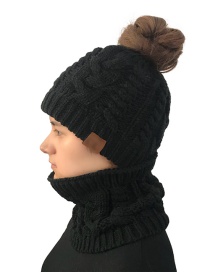 Fashion Black Hollow Out Design Knitted Hat&scarf