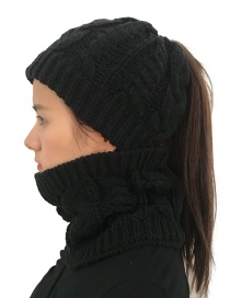 Fashion Black Hemp Flowers Shape Design Hat&scarf