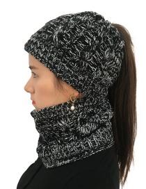 Fashion Black Hemp Flowers Shape Design Hat&scarf