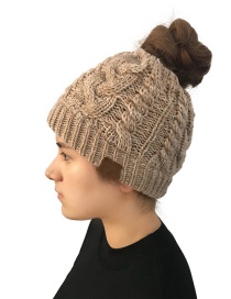 Fashion Khaki Label Decorated Pure Color Knitted Hat