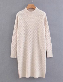 Fashion Beige Round Neckline Design Pure Color Sweater