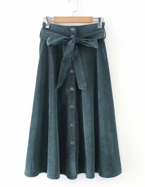 Fashion Dark Green Bowknot Decorated Pure Color Skirt