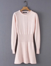 Fashion Pink Pure Color Decorated Long Sleeves Dress