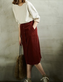 Fashion Claret Red Pure Color Decorated Skirt