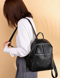 Fashion Black Circular Ring Decorated High-capacity Backpack