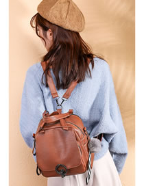 Fashion Brown Fuzzy Ball Pendant Decorated Leisure Backpack