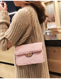 Fashion Pink Buckle Decorated Pure Color Shoulder Bag