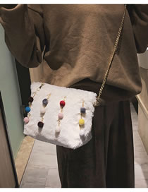 Fashion White Fuzzy Ball Pendant Decorated Shoulder Bag