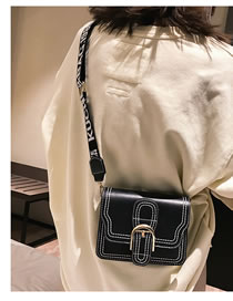 Fashion Black Belt Buckle Decorated Pure Color Shoulder Bag
