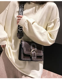 Fashion Dark Brown Belt Buckle Decorated Pure Color Shoulder Bag