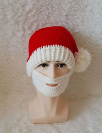 Lovely White Fuzzy Ball Decorated Knitted Hat With Beard