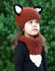 Lovely Red+brown Fox Shape Design Child Knitted Hat(2pcs)