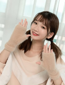 Fashion Khaki Pure Color Design Warm Gloves