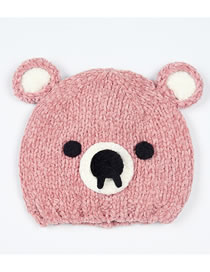 Fashion Pink Cartoon Bear Decorated Warm Baby Hat