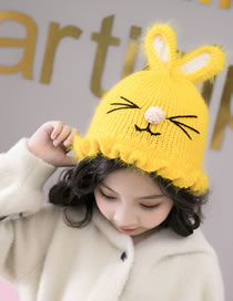 Fashion Yellow Cat Shape Design Pure Color Child Knitted Hat