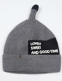 Fashion Gray+black Letter Pattern Design Baby Knitted Hat