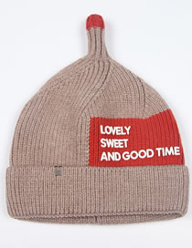 Fashion Khaki+red Letter Pattern Design Baby Knitted Hat