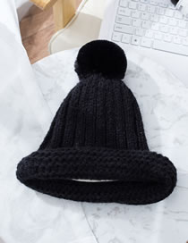 Fashion Black Fuzzy Balls Decorated Child Knitted Hat