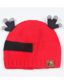 Fashion Red+black Antlers Shape Decorated Child Knitted Hat