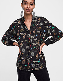 Fashion Black Zebra Pattern Decorated V Neckline Shirt
