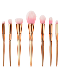 Fashion Rose Gold+pink Round Shape Design Cosmetic Brush(7pc)