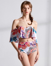 Sexy Pink+white Flowers Decorated Off-the-shoulder Swimwear