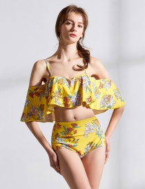 Sexy Yellow Flowers Pattern Design Suspender Swimwear