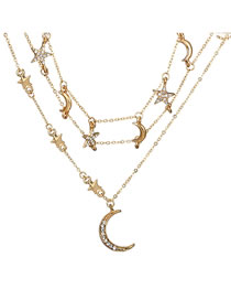Fashion Gold Color Moon Pendant Decorated Multi-layer Necklace