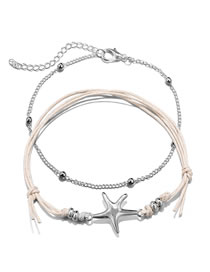 Fashion Silver Color+beige Starfish Decorated Simple Anklet&bracele(2pcs)
