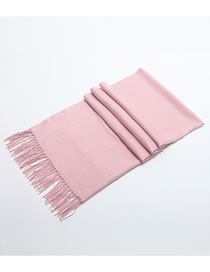 Fashion Pink Tassel Decorated Pure Color Scarf