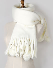 Fashion White Tassel&fuzzy Balls Design Thicken Scarf