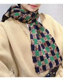 Fashion Beige+green Grid Pattern Decorated Knitted Scarf