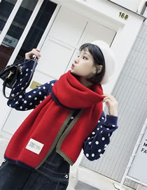 Fashion Claret Red Label Decorated Knitted Thicken Scarf