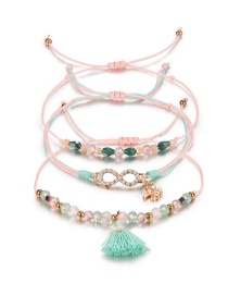 Fashion Green+pink Beads&tassel Decorated Bracelet((3pcs)
