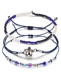 Fashion Sapphire Blue+black Flower&beads Decorated Bracelet((3pcs)