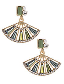 Fashion Multi-color Full Diamond Design Sector Shape Earrings