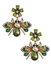 Fashion Green Bee&flower Shape Design Earrings