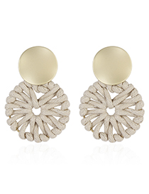 Fashion White Round Shape Design Weaving Earrings