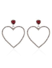 Fashion Red+silver Color Heart Shape Design Simple Earrings