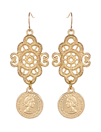 Fashion Gold Color Flower Decorated Long Earrings