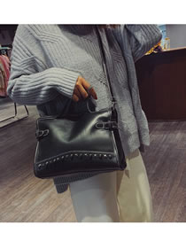 Fashion Black Rivets Decorated High-capacity Handbag