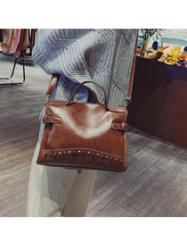 Fashion Light Brown Rivets Decorated High-capacity Handbag