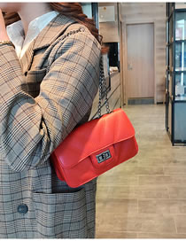 Fashion Red Buckle Decorated Pure Color Bag