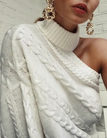 Elegant White High Neckline Design Pure Color Sweater