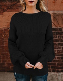 Elegant Black Round Neckline Design Pure Color Sweater