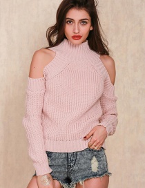 Elegant Pink High Neckline Design Long Sleeves Sweater