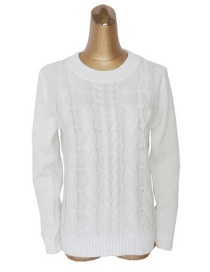 Elegant White Pure Color Design Long Sleeves Sweater