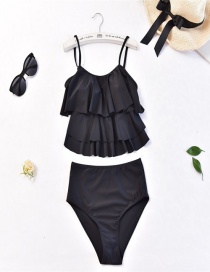 Sexy Black Pure Color Decorated Split Swimwear