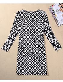 Fashion Black+white Grids Pattern Decorated Long Sleeves Dress